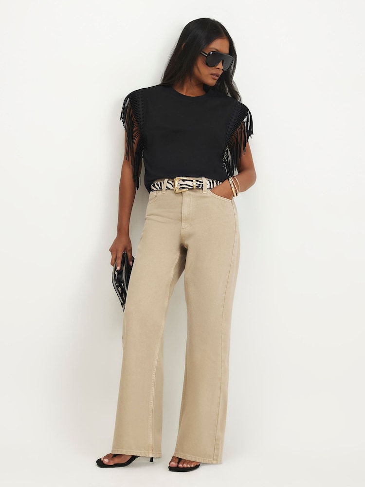 River Island Brown Petite High Rise Straight leg Jeans - Image 1 of 4