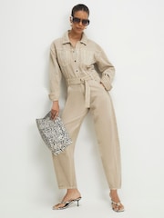 River Island Brown Long Sleeve Belted Barrel Leg Jumpsuit - Image 1 of 4