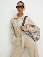 River Island Brown Long Sleeve Belted Barrel Leg Jumpsuit - Image 2 of 4