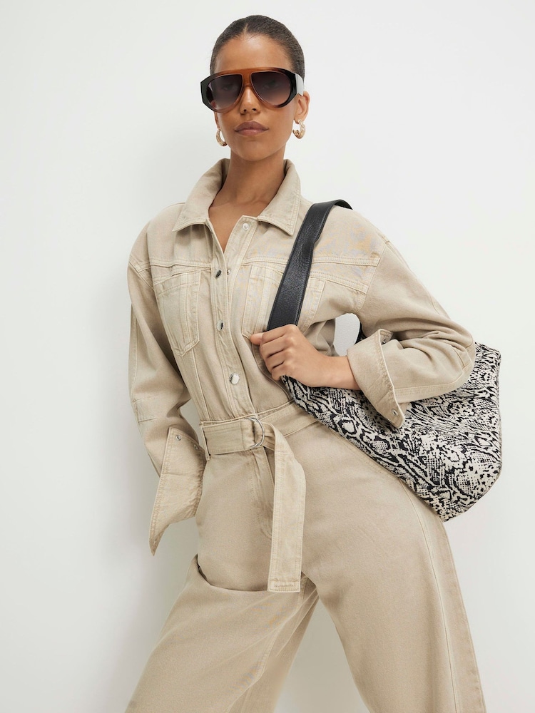 River Island Brown Long Sleeve Belted Barrel Leg Jumpsuit - Image 2 of 4 River Island Brown Long Sleeve Belted Barrel Leg Jumpsuit - Image 2 of 4