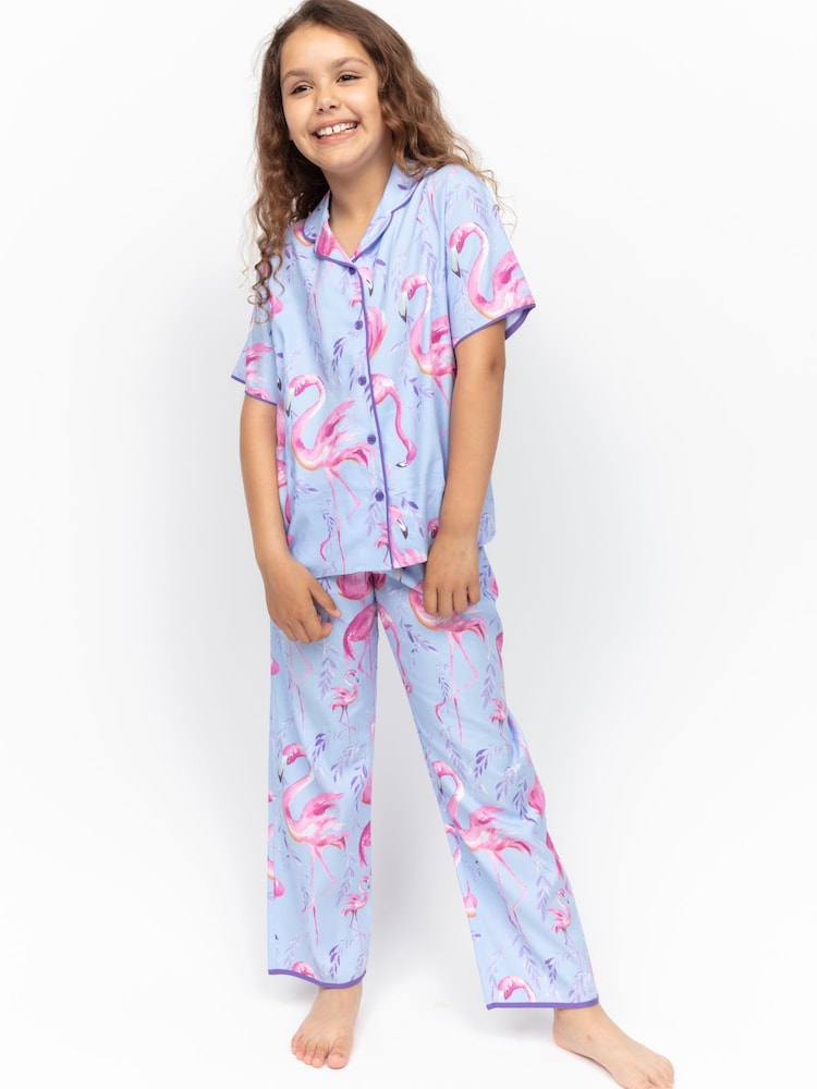 Minijammies Blue Flamingo Print Short Sleeve Pyjamas Set - Image 2 of 4