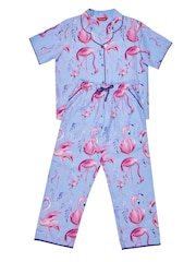 Minijammies Blue Flamingo Print Short Sleeve Pyjamas Set - Image 4 of 4
