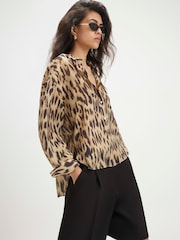 River Island Brown Long Sleeve Leopard Print Oversized Blouse - Image 1 of 4