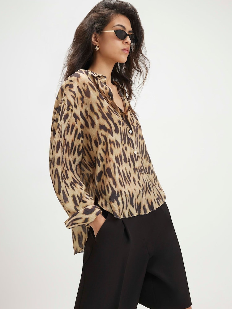 River Island Brown Long Sleeve Leopard Print Oversized Blouse - Image 1 of 4 River Island Brown Long Sleeve Leopard Print Oversized Blouse - Image 1 of 4