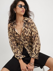 River Island Brown Long Sleeve Leopard Print Oversized Blouse - Image 2 of 4
