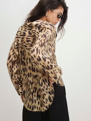 River Island Brown Long Sleeve Leopard Print Oversized Blouse - Image 4 of 4