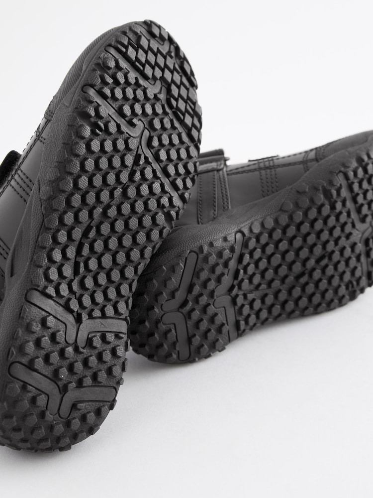 Black Extra Wide Fit (H) School Leather Double Strap Shoes - Image 8 of 8