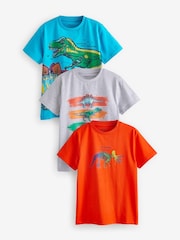 Multi Dino Regular Fit Graphic Short Sleeve 100% Cotton T-Shirts 3 Pack (3-14yrs) - Image 1 of 8