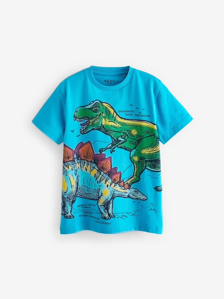 Multi Dino Regular Fit Graphic Short Sleeve 100% Cotton T-Shirts 3 Pack (3-14yrs) - Image 2 of 8