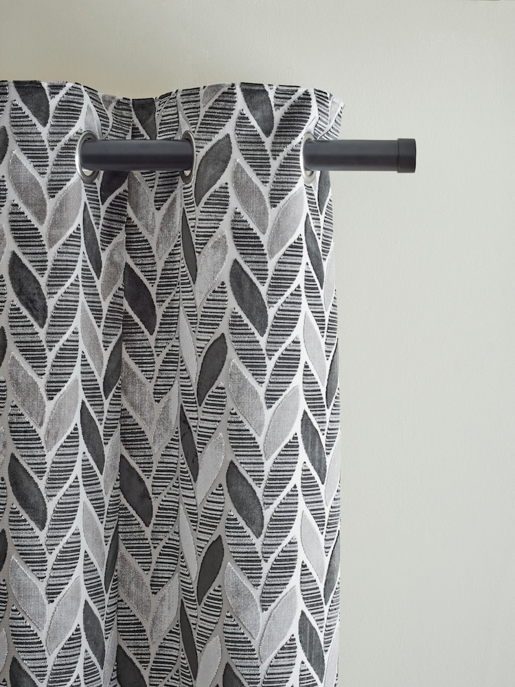 Grey Next Collection Luxe Heavyweight Velvet Leaf Eyelet Lined Curtains - Image 1 of 6