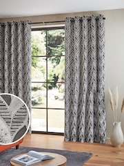 Grey Next Collection Luxe Heavyweight Velvet Leaf Eyelet Lined Curtains - Image 3 of 6