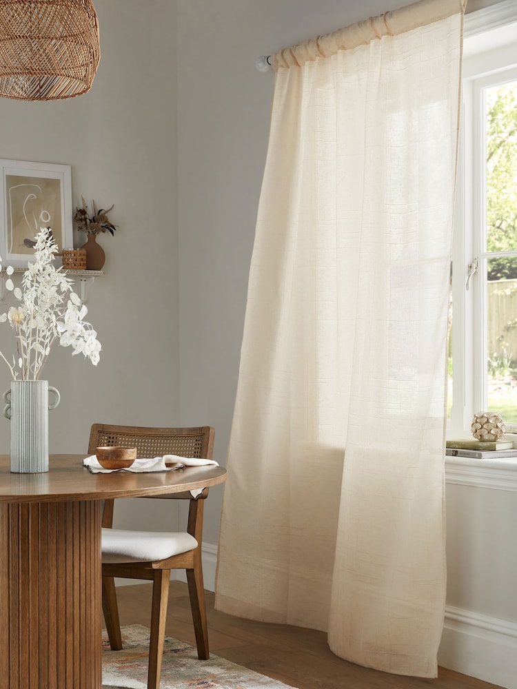 Natural Textured Voile Slot Top Unlined Sheer Panel Curtain - Image 1 of 5