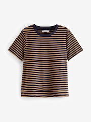 Hellbraun/Marineblau - Kurzärmeliges T-Shirt mit Rundhalsausschnitt aus 100 % Baumwolle - Bild 4 von 5