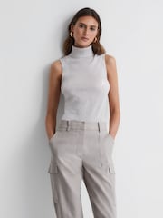 Reiss Stone Edna Merino Wool Sleeveless Roll Neck Top - Image 1 of 5