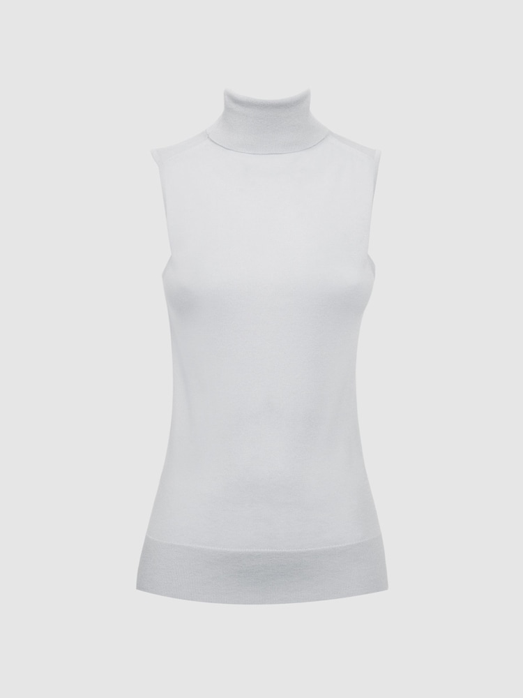 Reiss Stone Edna Merino Wool Sleeveless Roll Neck Top - Image 2 of 5
