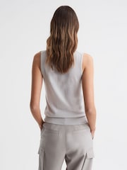 Reiss Stone Edna Merino Wool Sleeveless Roll Neck Top - Image 4 of 5