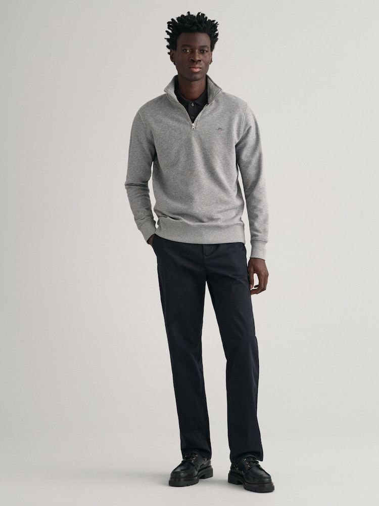 GANT Grey Shield Quarter Zip Sweatshirt - Image 1 of 4