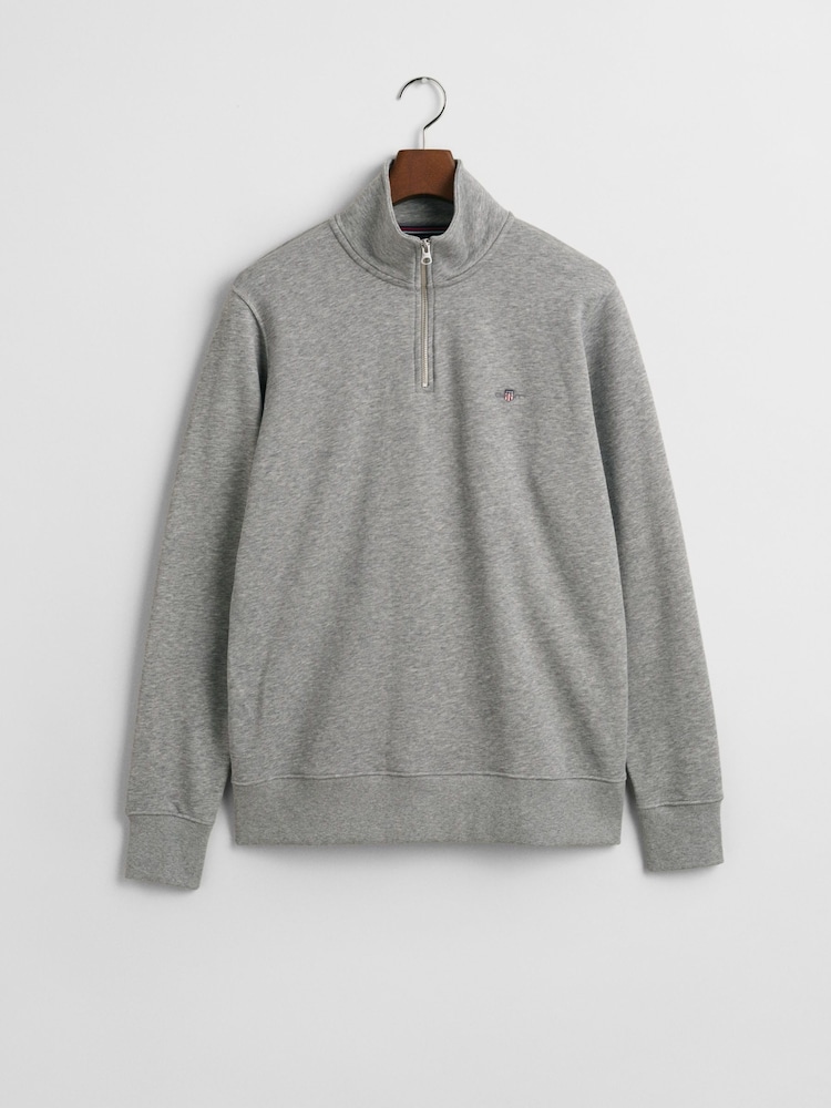 GANT Grey Shield Quarter Zip Sweatshirt - Image 5 of 5