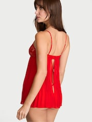 Victoria's Secret Bright Vermillion Red Lace Pleated Babydoll Set - Image 2 of 2