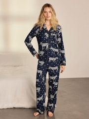 Chelsea Peers Blue Polka Dot Zebra Print Long Pyjamas Set - Image 1 of 8