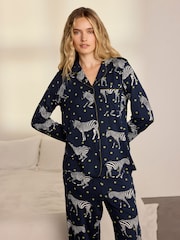 Chelsea Peers Blue Polka Dot Zebra Print Long Pyjamas Set - Image 2 of 8