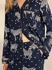 Chelsea Peers Blue Polka Dot Zebra Print Long Pyjamas Set - Image 3 of 8