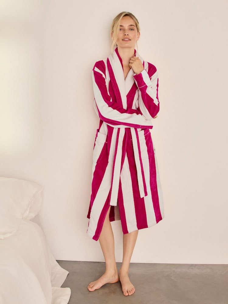 Chelsea Peers Cotton Towelling Stripe Long Dressing Gown - Attēls 1 no 8