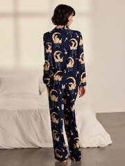 Chelsea Peers Blue Lunar Bunny Print Button Up Long Pyjamas Set - Image 4 of 7