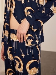 Chelsea Peers Blue Lunar Bunny Print Button Up Long Pyjamas Set - Image 5 of 7