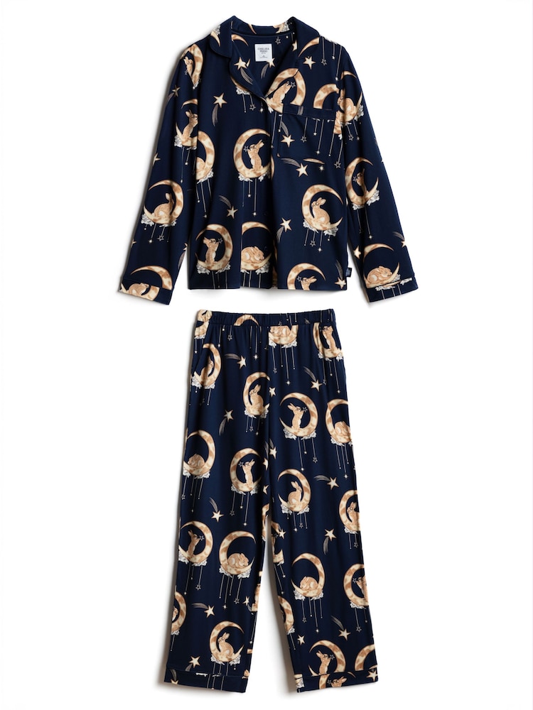 Chelsea Peers Blue Lunar Bunny Print Button Up Long Pyjamas Set - Image 7 of 7 Chelsea Peers Blue Lunar Bunny Print Button Up Long Pyjamas Set - Image 7 of 7