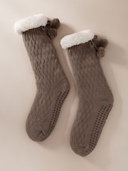 Chelsea Peers Brown Chunky Knit Slipper Socks - Taupe - Image 1 of 4