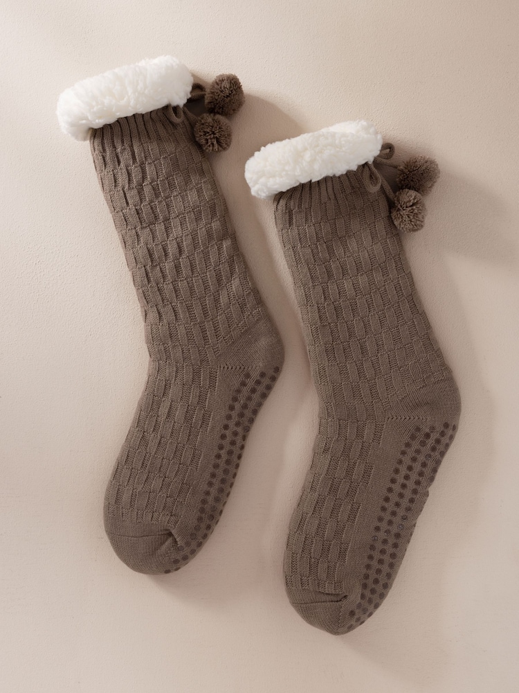 Chelsea Peers Brown Chunky Knit Slipper Socks - Taupe - Image 1 of 4 Chelsea Peers Brown Chunky Knit Slipper Socks - Taupe - Image 1 of 4