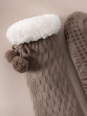 Chelsea Peers Brown Chunky Knit Slipper Socks - Taupe - Image 3 of 4