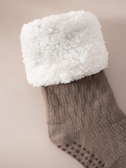 Chelsea Peers Brown Chunky Knit Slipper Socks - Taupe - Image 4 of 4