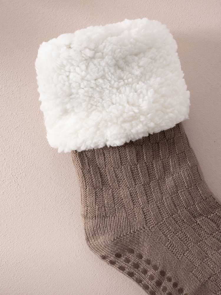 Chelsea Peers Brown Chunky Knit Slipper Socks - Taupe - Image 4 of 4 Chelsea Peers Brown Chunky Knit Slipper Socks - Taupe - Image 4 of 4