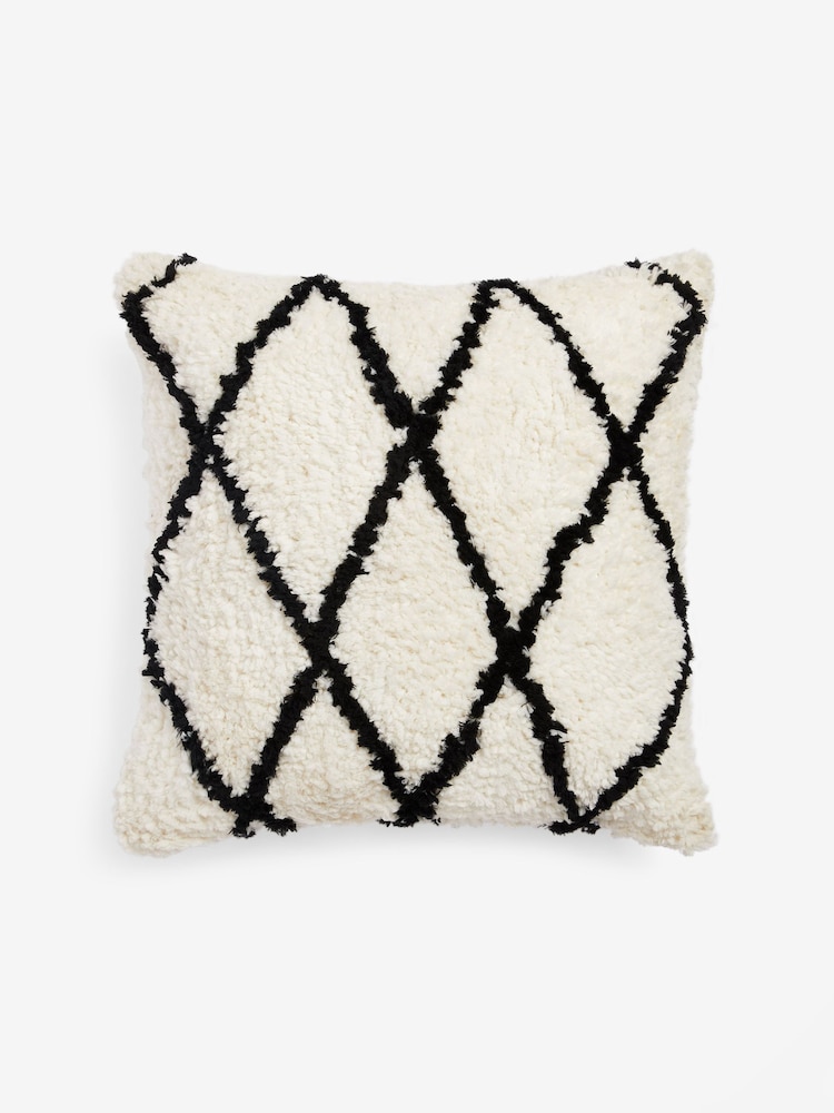 White/Black Tufted Berber Cushion - Image 3 of 5