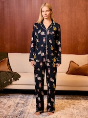 Chelsea Peers Blue Princess Cats Print Button Up Long Pyjamas Set - Image 1 of 8