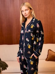 Chelsea Peers Blue Princess Cats Print Button Up Long Pyjamas Set - Image 2 of 8