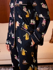 Chelsea Peers Blue Princess Cats Print Button Up Long Pyjamas Set - Image 3 of 8