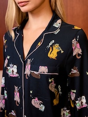 Chelsea Peers Blue Princess Cats Print Button Up Long Pyjamas Set - Image 5 of 8