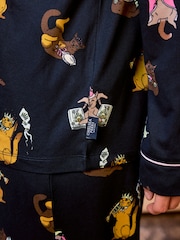 Chelsea Peers Blue Princess Cats Print Button Up Long Pyjamas Set - Image 6 of 8