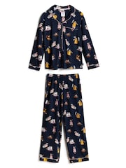 Chelsea Peers Blue Princess Cats Print Button Up Long Pyjamas Set - Image 7 of 8