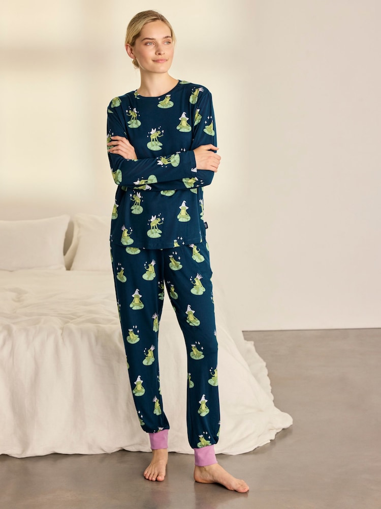 Chelsea Peers Green Enchanted Frog Print Long Pyjamas Set - Image 1 of 8 Chelsea Peers Green Enchanted Frog Print Long Pyjamas Set - Image 1 of 8