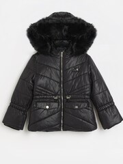 River Island Black Hooded Puffer Girls Coat - Image 1 of 4