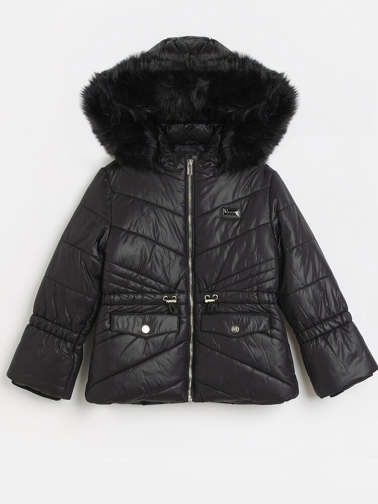 River Island Black Hooded Puffer Girls Coat - Image 1 of 4