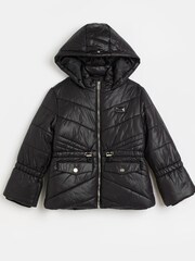 River Island Black Hooded Puffer Girls Coat - Image 2 of 4
