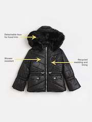 River Island Black Hooded Puffer Girls Coat - Image 3 of 4