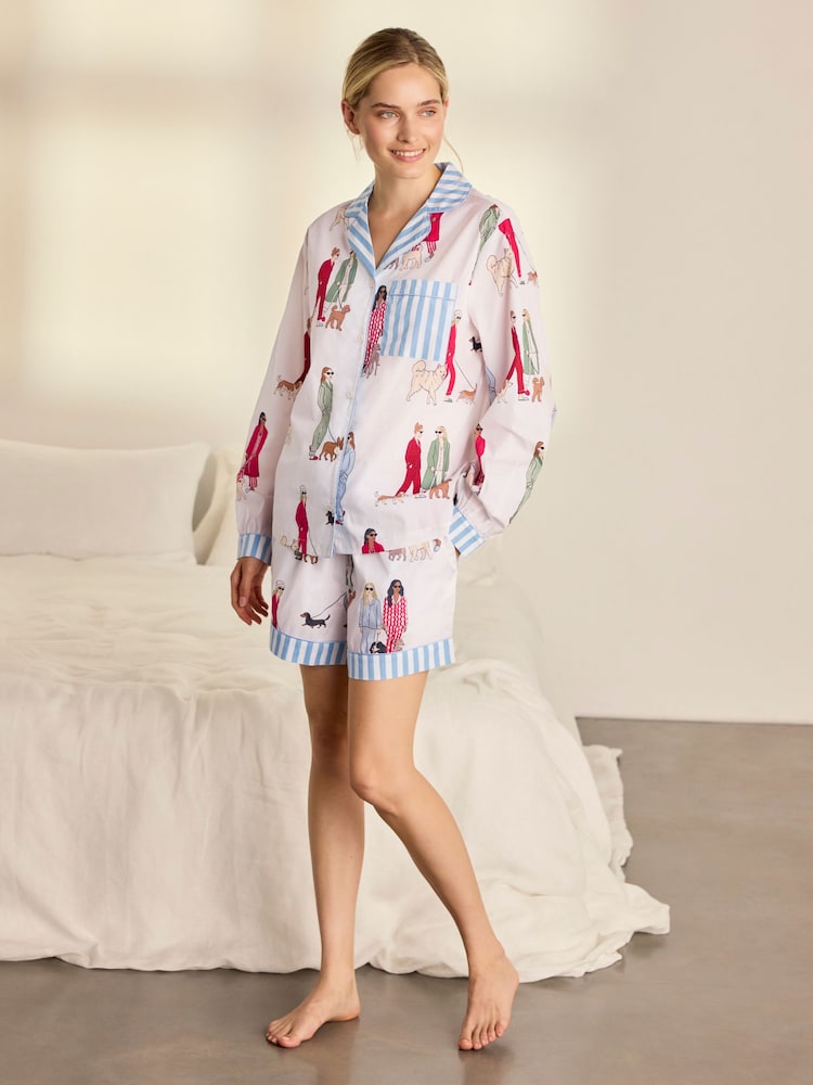 Chelsea Peers Cotton Dog Walking Print Short Pyjamas Set - صورة 1 من 6 Chelsea Peers Cotton Dog Walking Print Short Pyjamas Set - صورة 1 من 6
