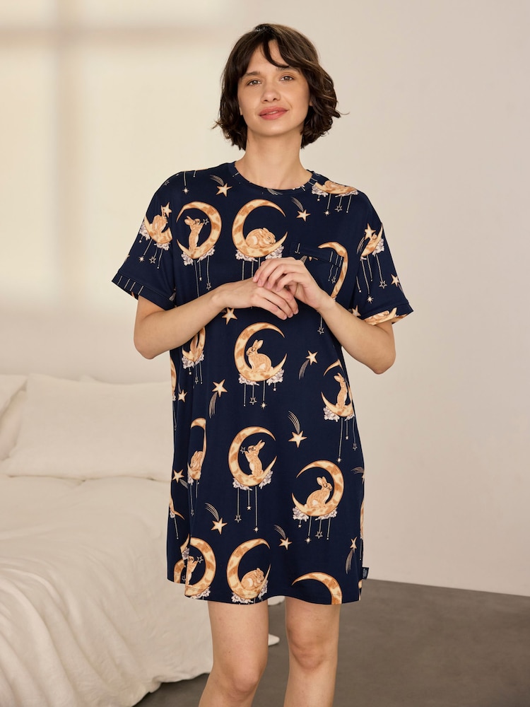 Chelsea Peers Blue Lunar Bunny Print Nightshirt - Image 1 of 6