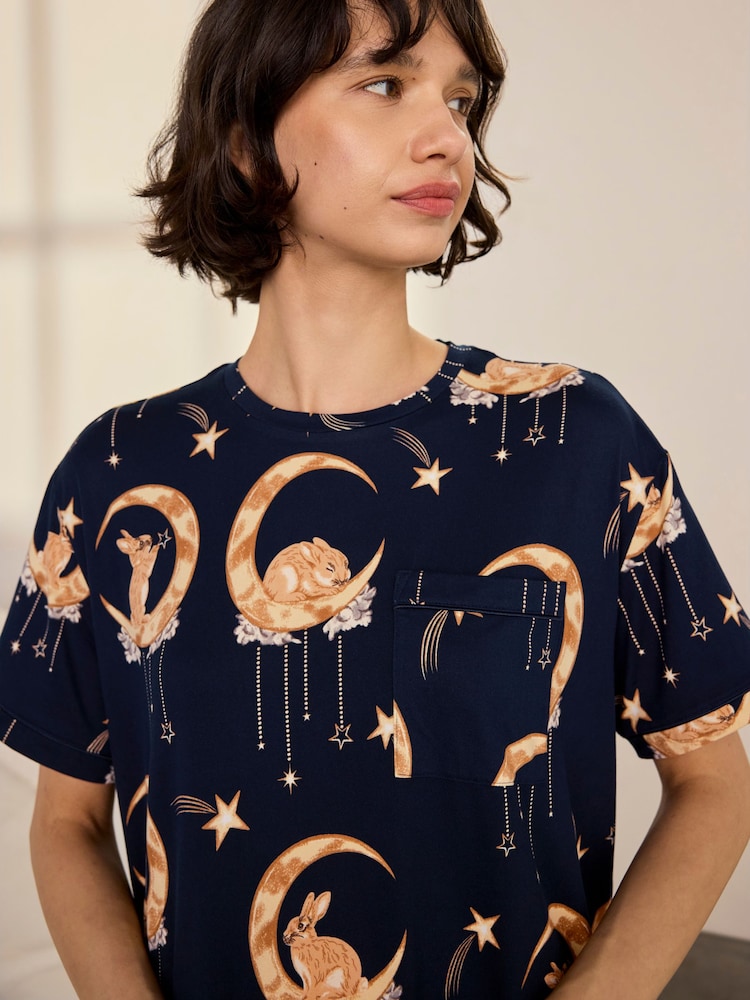 Chelsea Peers Blue Lunar Bunny Print Nightshirt - Image 2 of 6